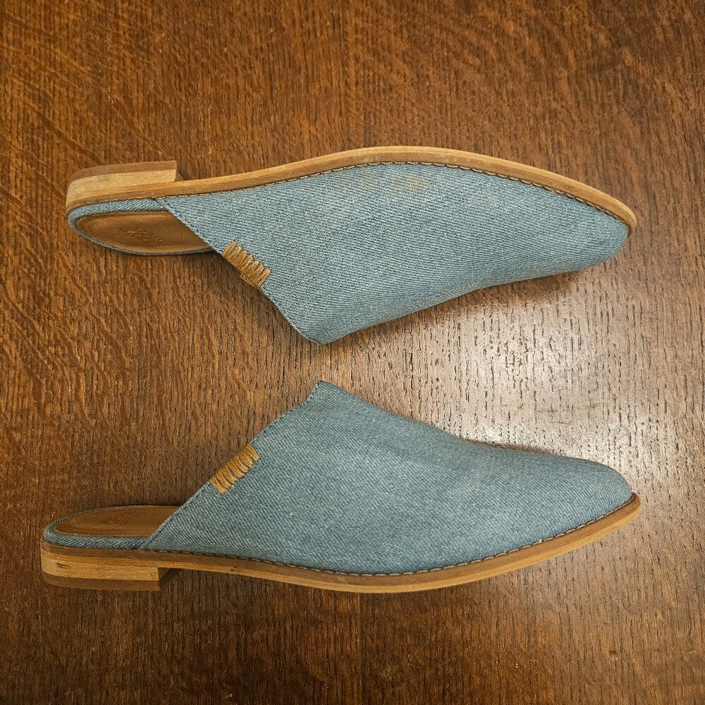 Frye and Co Fenn Washed Denim Mule Point Toe Slides Size 7.5" - Picture 2 of 5